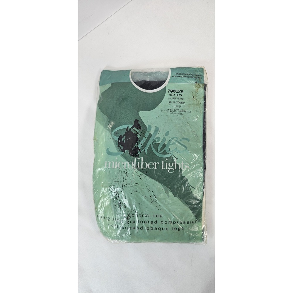 Vintage Silkies Microfiber Tights Black XL Control Top NOS USA Sealed